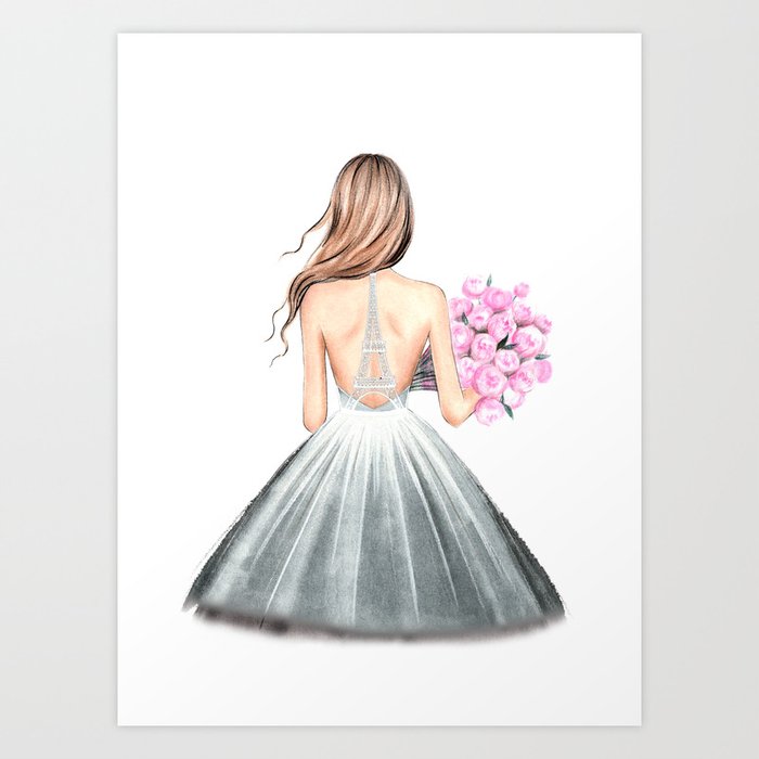 Paris Print Fashion Illustration Wedding Dress Art Paris Theme Girls Dorm Art Eiffel Wall Art Romant Art Print By Lalanaarts Society6