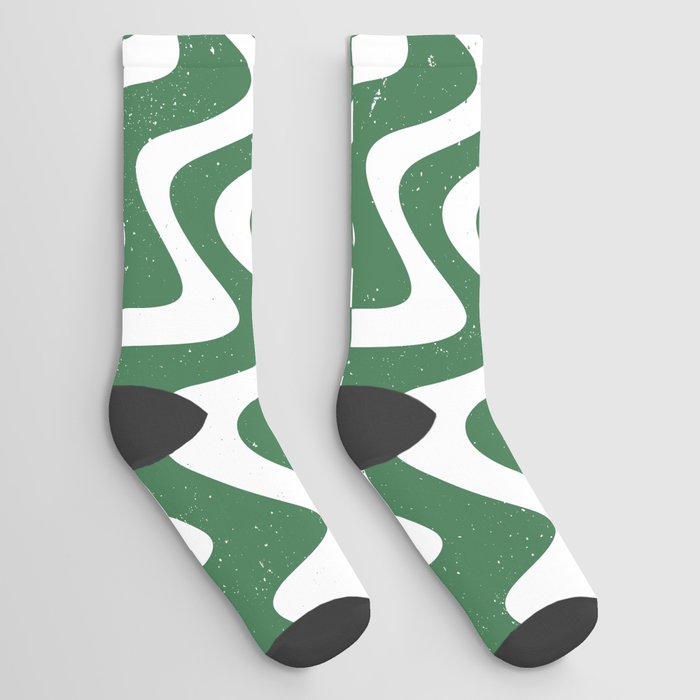 70s Retro Green White Abstract Socks