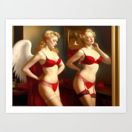 This Side of Paradise; blond angel and female seductive still life boudoir bedroom wall decor portrait painting Art Print