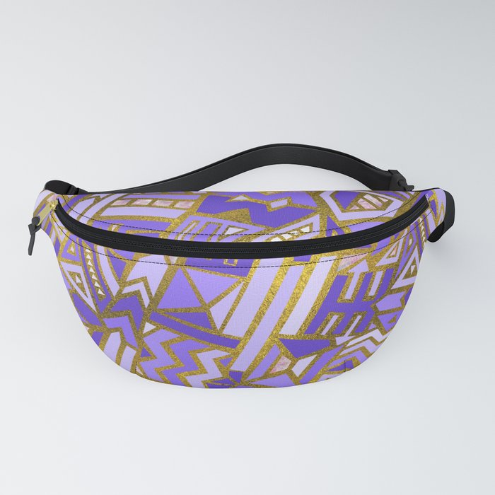 Gold and Rose Quartz Tribal Pattern on Purple Fanny Pack