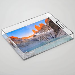 Torres Del Paine National Park, Chile. Sunrise at the Torres lookout. Acrylic Tray