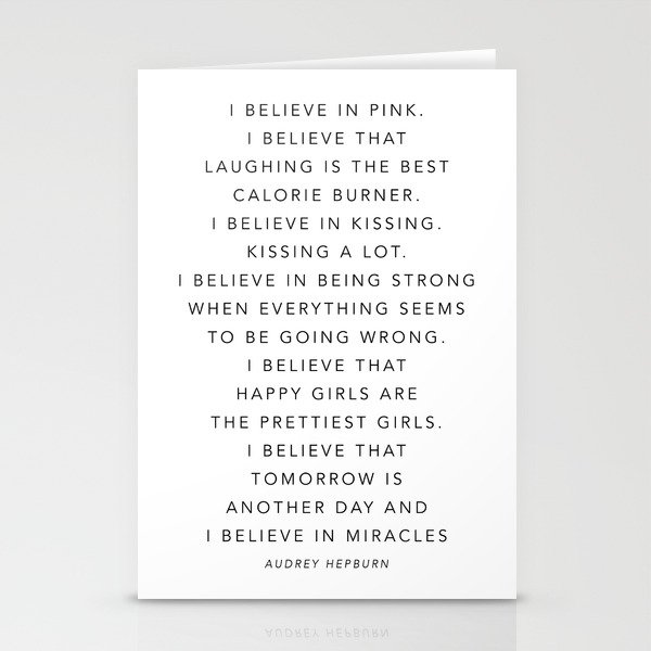 I Believe In Pink. I Believe That Laughing Is the Best Calorie Burner… -Audrey Hepburn Stationery Cards