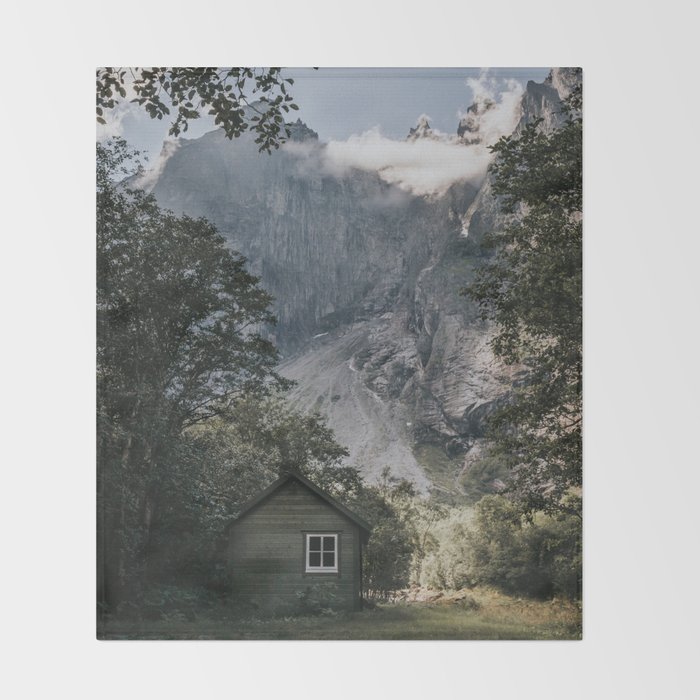 Mountain Cabin Landscape And Nature Photography Throw Blanket By