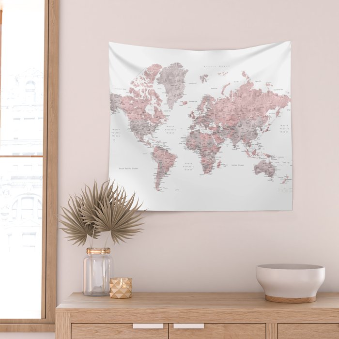 Pink world map new arrivals tapestry
