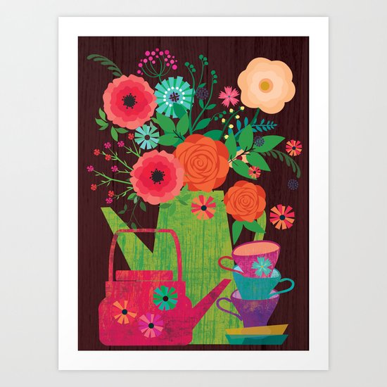 Flowers in a coffee pot Art Print