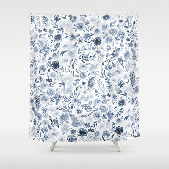 Watercolor florals in blue Shower Curtain
