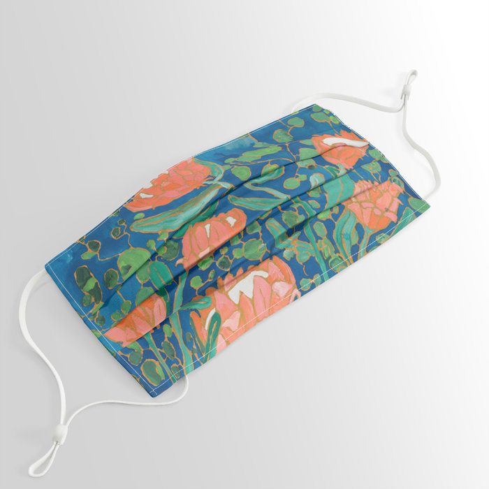 Coral Proteas on Blue Pattern Painting Face Mask