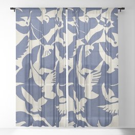 Pigeons in White and Blue Sheer Curtain