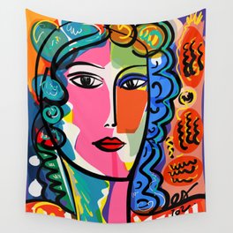 French Portrait Colorful Woman Fauvism by Emmanuel Signorino Wall Tapestry