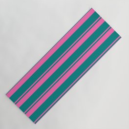 [ Thumbnail: Hot Pink and Teal Colored Stripes/Lines Pattern Yoga Mat ]