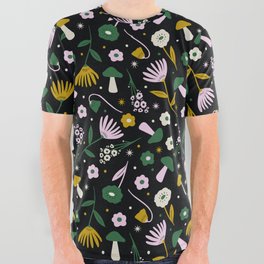 Magic Mushroom Forest Pattern All Over Graphic Tee