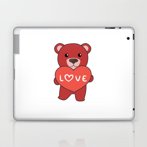 Valentine's Day Bear Cute Animals With Hearts Laptop & iPad Skin