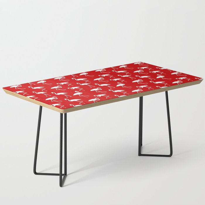 White flamingo silhouettes seamless pattern on red background Coffee Table