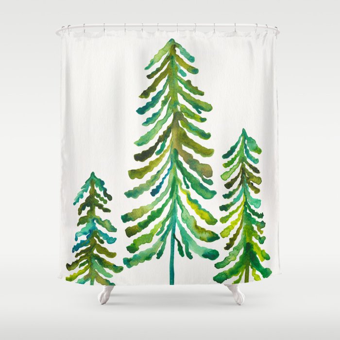 Pine Trees Green Palette Shower Curtain By Catcoq Society6