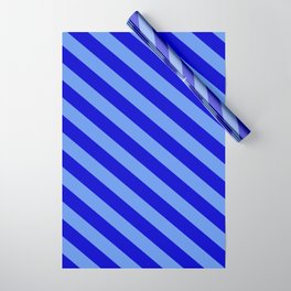 [ Thumbnail: Cornflower Blue & Blue Colored Lined Pattern Wrapping Paper ]