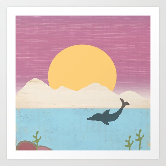 Sunset Swimming Art Print