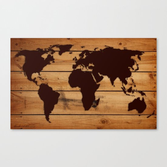 map world wood Canvas Print