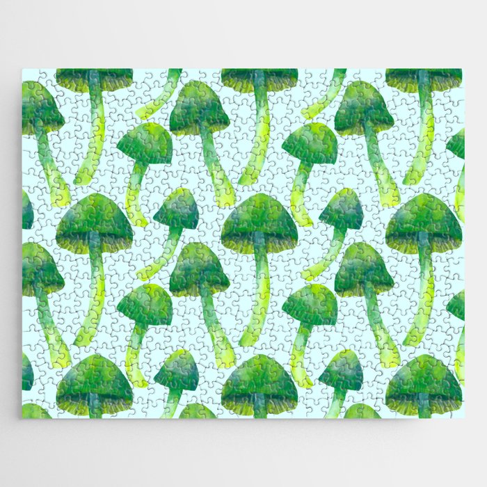 Green Yellow Watercolor Mushrooms Jigsaw Puzzle