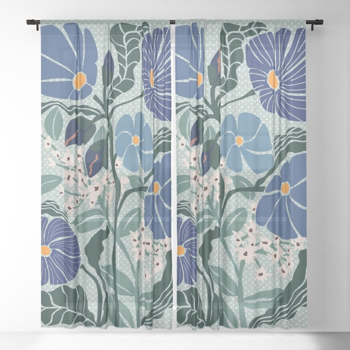 Klimt flowers light blue Sheer Curtain