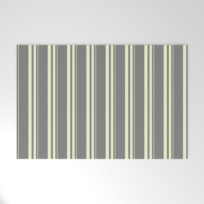 Grey and Light Yellow Colored Striped/Lined Pattern Welcome Mat