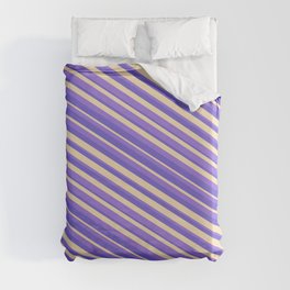 [ Thumbnail: Purple, Slate Blue, and Tan Colored Striped Pattern Duvet Cover ]