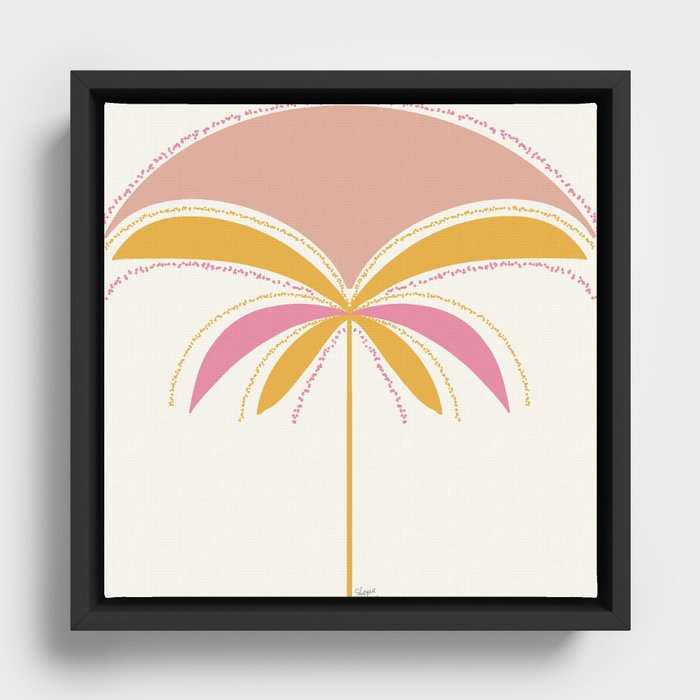 Mid-Century Modern Palm Tree Sunset Orange Pink Illustration Framed Canvas