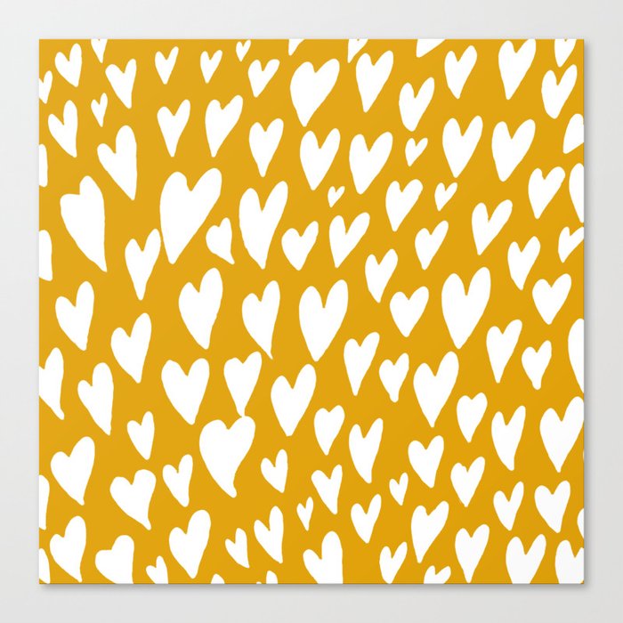 Valentines day hearts explosion - white on ochre Canvas Print