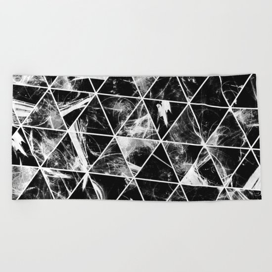 Geometric Whispers - Abstract, black and white triangular, geometric pattern Beach Towel