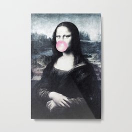 Mona Lisa blowing bubblegum bubbles Metal Print