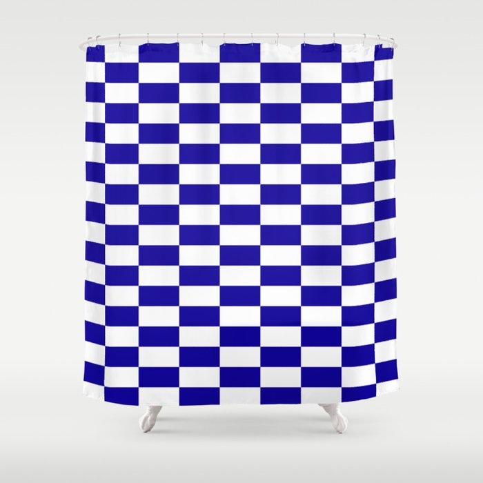 Bright Summer Checkerboard Blue Shower Curtain
