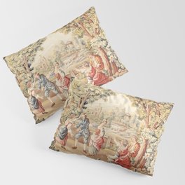 Antique 18th Century Pastoral Family Scene French Aubusson Tapestry Pillow Sham