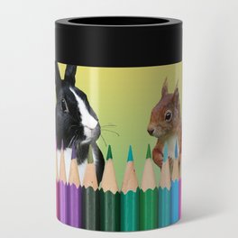 Colored Pencils - Squirrel & black and white Bunny - Rabbit Can Cooler