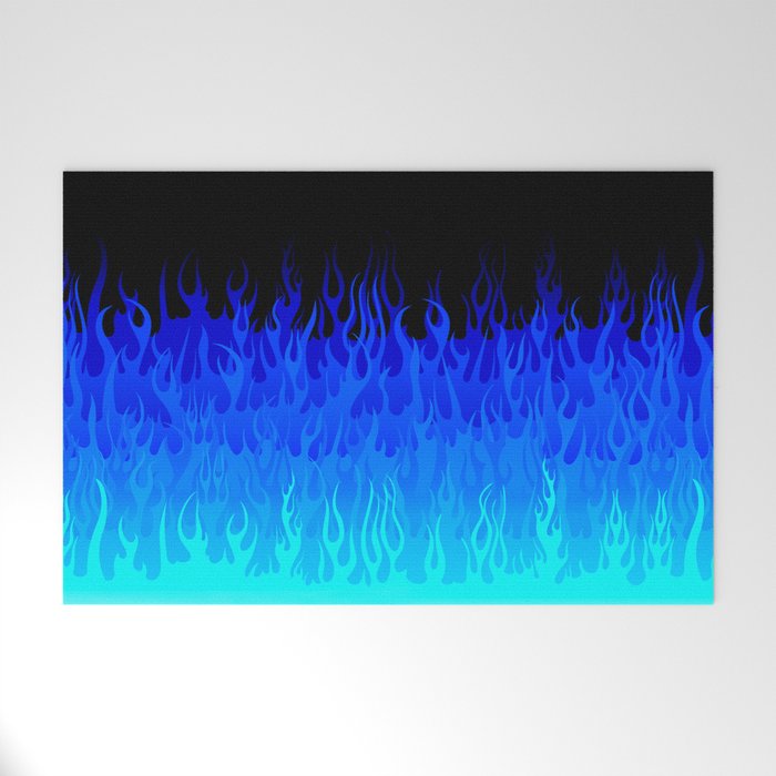 Blue Black - Retro Old School Hot Rod Flames Welcome Mat