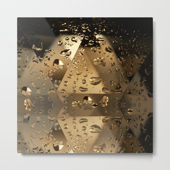 Golden Crystals and Droplets Metal Print