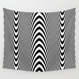 Wavy Black And White Op-Art Optical Illusion Lines Retro Graphic Wall Tapestry