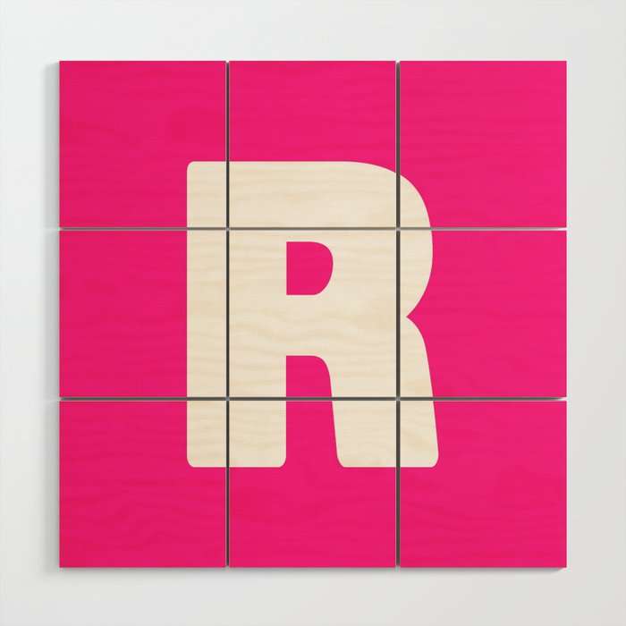 R (White & Dark Pink Letter) Wood Wall Art