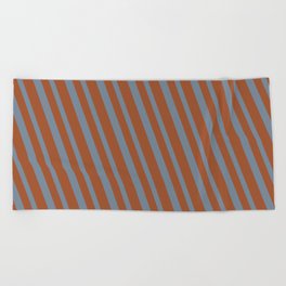 [ Thumbnail: Sienna and Light Slate Gray Colored Striped/Lined Pattern Beach Towel ]
