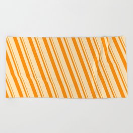 [ Thumbnail: Dark Orange & Beige Colored Lined/Striped Pattern Beach Towel ]