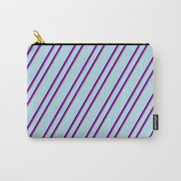 [ Thumbnail: Powder Blue, Dark Blue, and Deep Pink Colored Stripes/Lines Pattern Carry-All Pouch ]