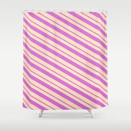 [ Thumbnail: Orchid & Bisque Colored Lines Pattern Shower Curtain ]