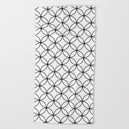 Circles Crossing Pattern, Flower of Life Geometric design in white and black Beach Towel