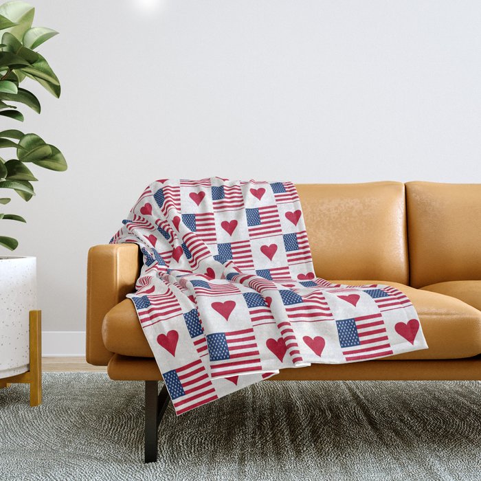 flag of the usa 9 with heart Throw Blanket