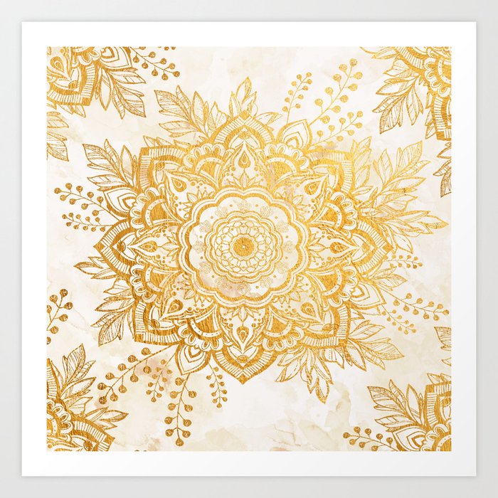 Queen Starring of Mandala-Gold Sunflower I Art Print