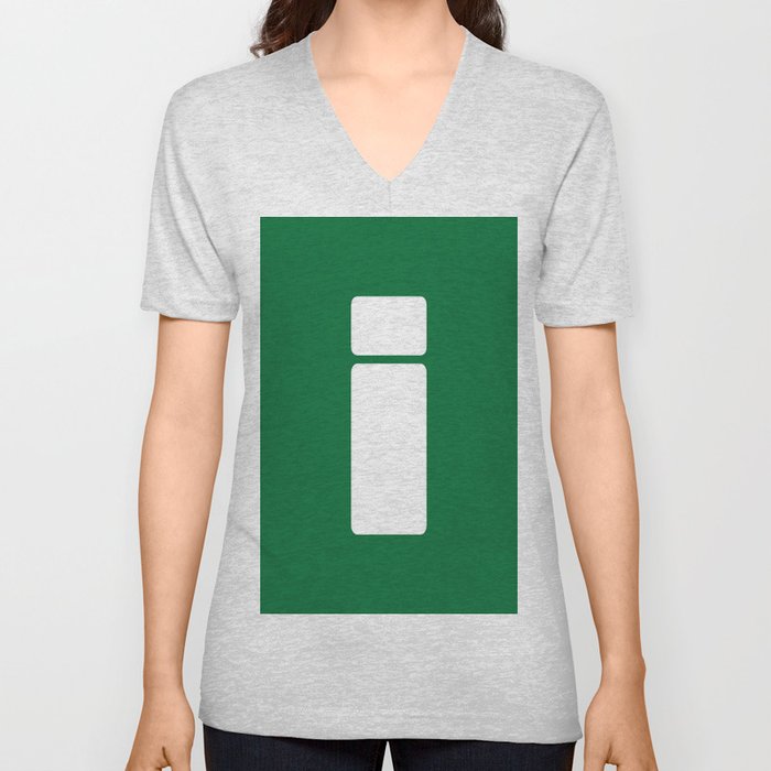 i (White & Olive Letter) V Neck T Shirt