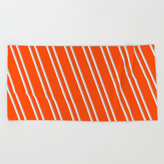 Red, Grey, and White Colored Striped/Lined Pattern Beach Towel