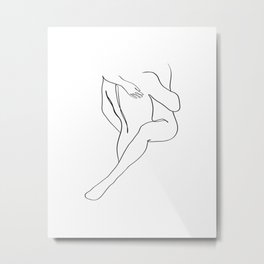 Let's do some "we shouldn't be doing this" things Metal Print | Illustration, Body, Ink Pen, Female, Minimalist, Naked, Couple, Posture, Minimal, Oneline 