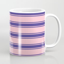 [ Thumbnail: Pink and Dark Slate Blue Colored Pattern of Stripes Coffee Mug ]