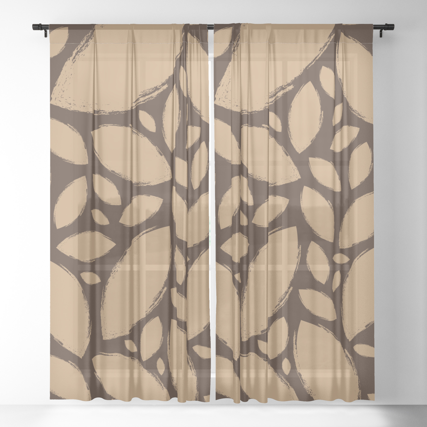 Painted Tree Leaves V2 Brown Sheer Curtain By Roxart Society6