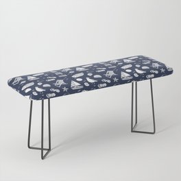 Navy Blue And White Summer Beach Elements Pattern Bench