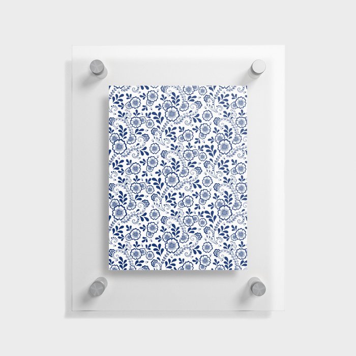 Blue Eastern Floral Pattern Floating Acrylic Print